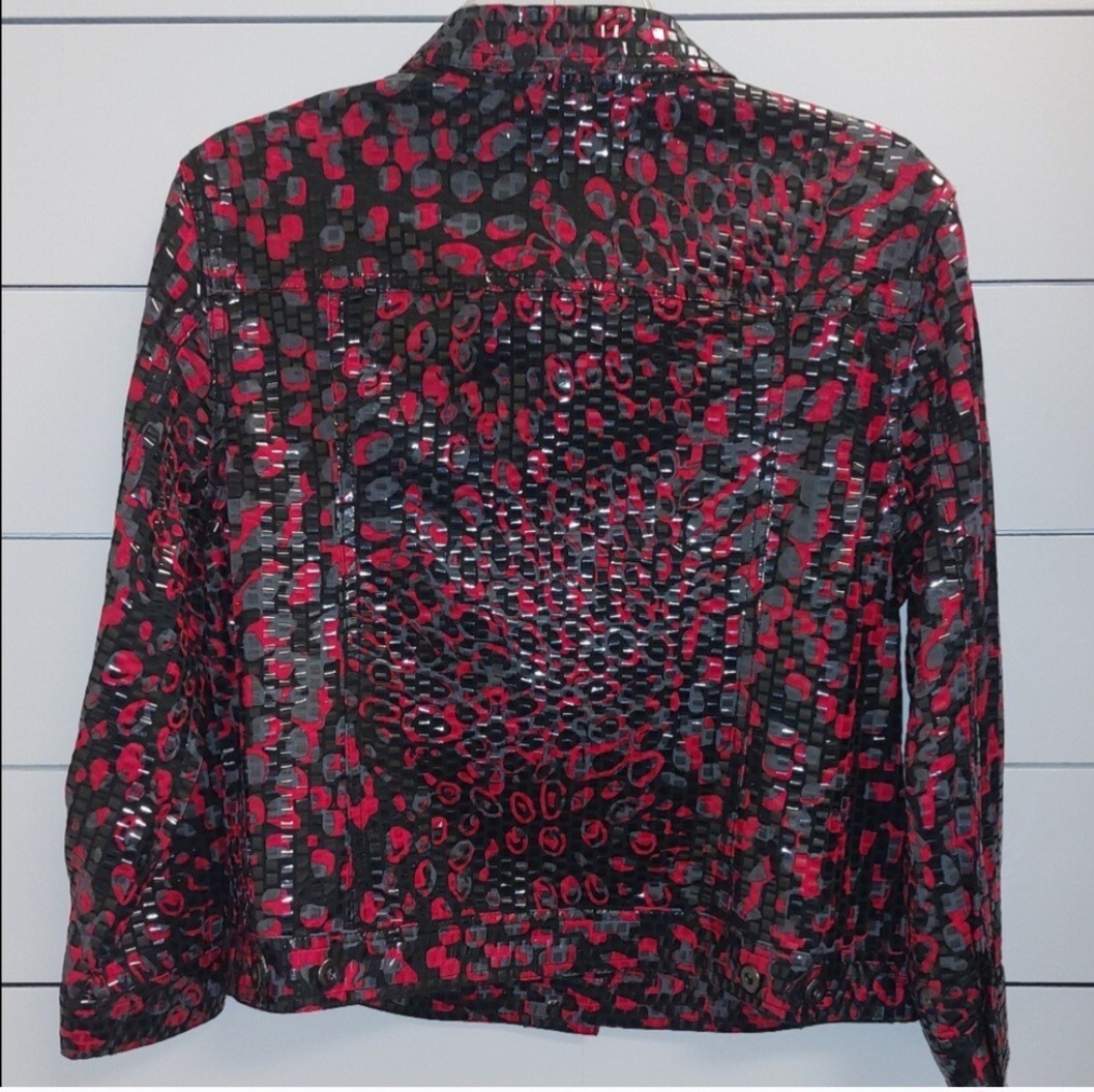 Ruby Rd Faux Leather Blk/Red/Multi Color Short Jacket sz 12