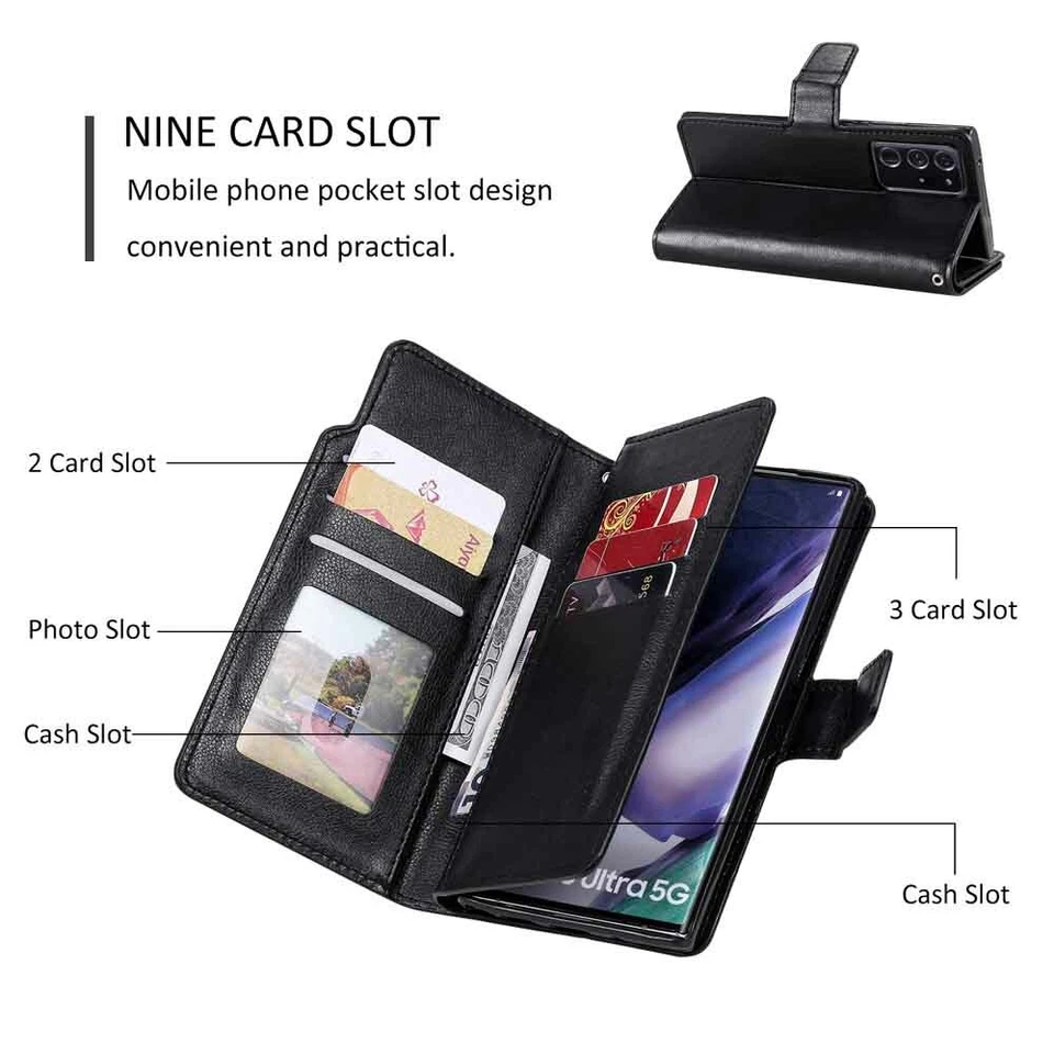 For Samsung S20 FE Note 20 Ultra S10 S9 S8 Wallet Card Holder Leather Case Cover - Image 3 of 4