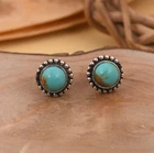 Dotted Design Stud Earrings In Sterling Silver With Turquoise For Birthday Gift