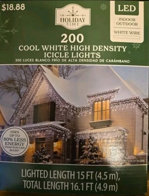 HOLIDAY TIME 200-Count Cool White LED High-Density Icicle Occasion Wedding Christmas Lights !