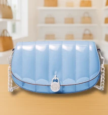 Michael Kors Mila Women Small Patent Chain Handbag Purse Crossbody Bag Blue MK