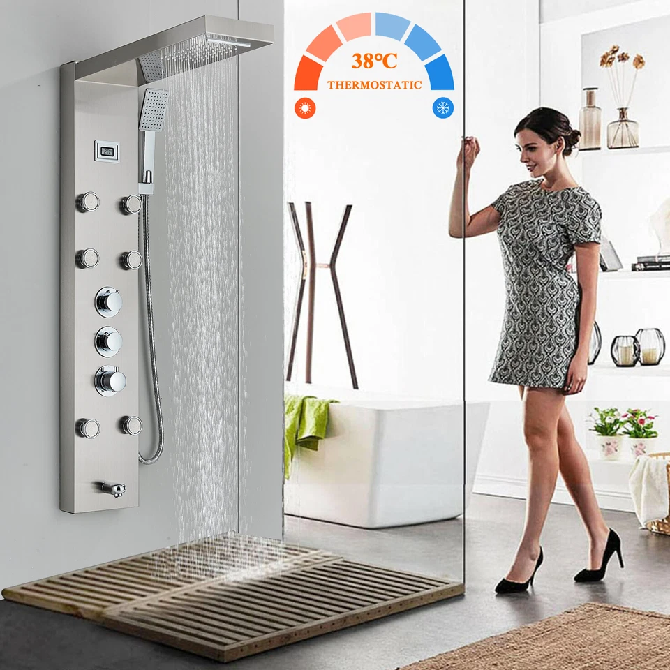 Duschpaneel mit Thermostat Edelstahl Regendusche Duschsäule Massage Duscharmatur