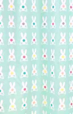 Celebrate Easter Bunnies Rabbits Teal Fabric Shower Curtain 70 x 70 - New 