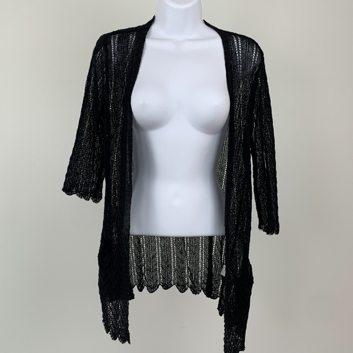 Color Swatch Open Cardigan sz L M Layering Piece Back Open Weave