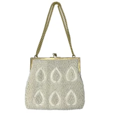 Vintage Off White Beaded Evening Handbag Handmade MAGID HONG KONG
