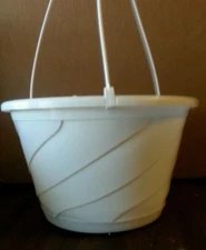 10" WHITE HANGING BASKETS {Set of 10} Plastic CONTEMPO SWIRL flower pots	