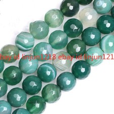Natural 6/8/10/12mm Green Striped Agate Gemstone Faceted Round Loose Beads 15"