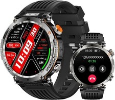 2026 Military Smart Watch Answer/Make Calls Rugged Flashlight Fitness Tracker