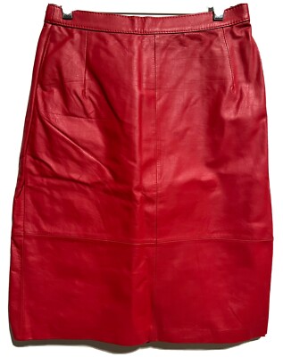 RED LEATHER SKIRT VTG 1980s NEW WAVE 11/12 PUNK ROCK HALLOWEEN GOTH VAMPIRE EMO