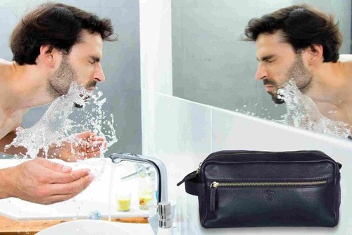 Leather Large Toiletry Bag For Men Travel Dopp Kit Makeup Organizer Shaving Bag2 - Picture 8 of 10