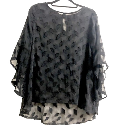 Izabel Women’s Top Size 10 London Sheer Black Round Neck 3/4 Flowing Sleeves - Picture 2 of 9