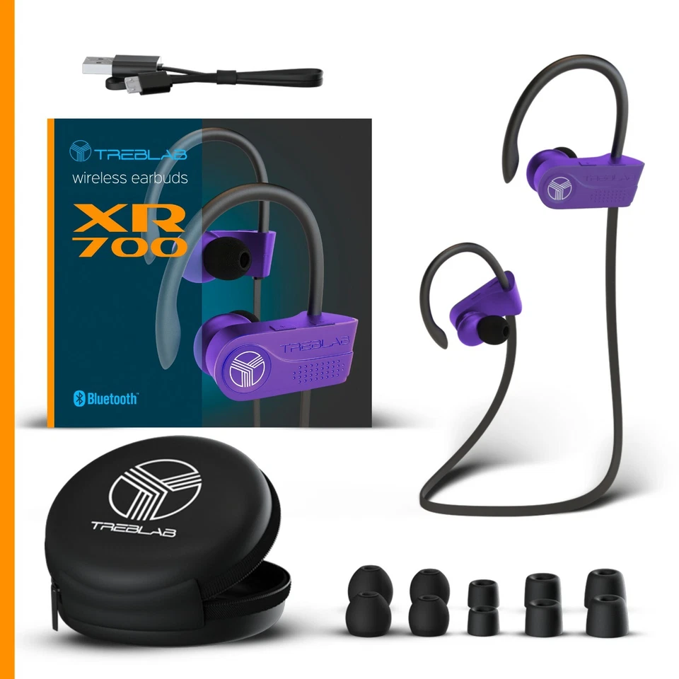 TREBLAB XR700 Wireless Workout Earphones Custom Adjustable Earhooks Purple - Image 3 of 4