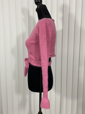 Fuzzy Eyelash Wrap Sweater Crop Tie 
