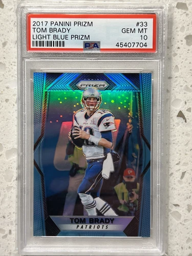 2017 Prizm Tom Brady #33 Light Blue Prizm PSA 10 Gem Mt  /199 Panini Patriots SP