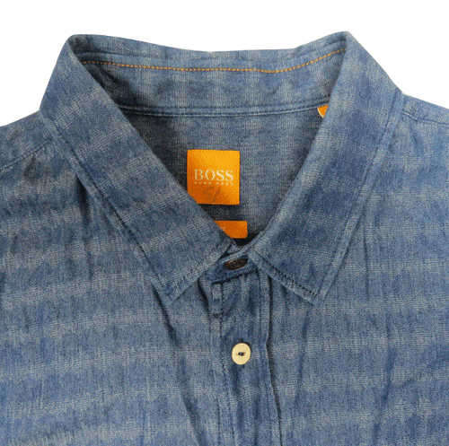 HUGO BOSS EdaSlimE Mens Shirt XL Chambray Slim Fit Blue Cotton Casual Designer - Bild 8 von 9