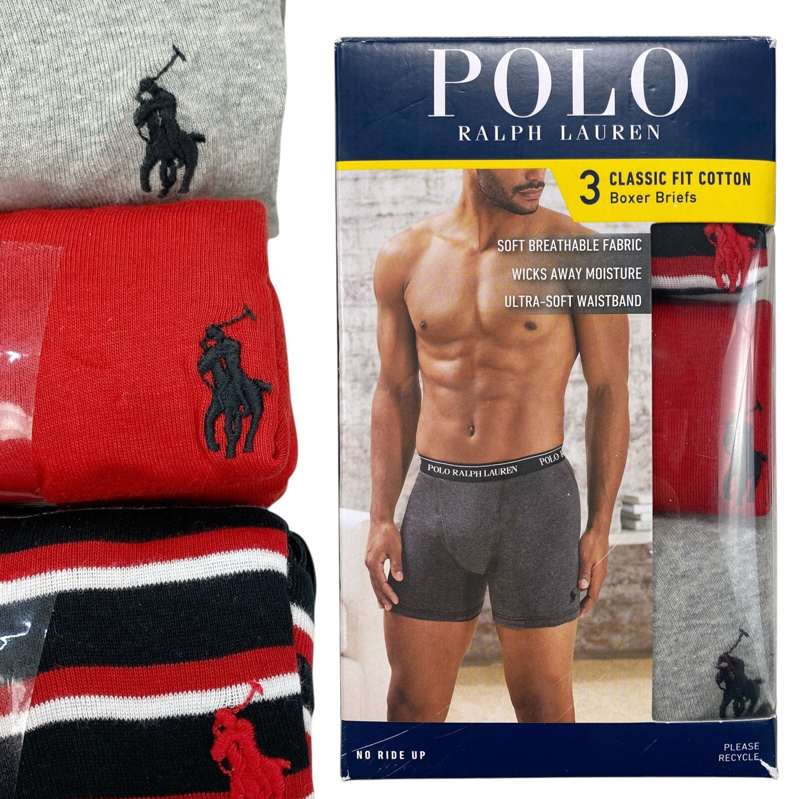 Хлопковые трусы-боксеры Polo Ralph Lauren Classic Fit (3 штуки) разноцветные (Размер M)