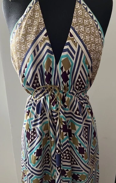 Vintage Nicole Miller Collection Silk Printer Halter Maxi Dress Sz. 8 - Image 3 of 4