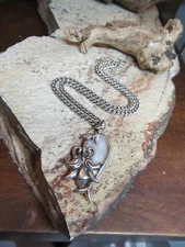 Amazing Sterling Silver 925 Cuban chain Bell Flower MOP Pendant Necklace 24.3g