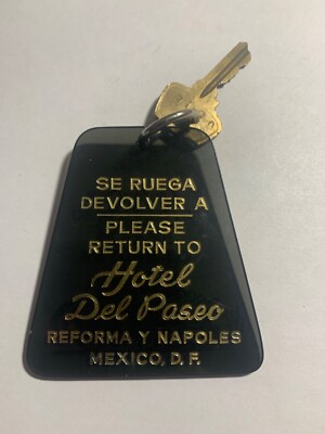 ''Hotel Del Paseo'' Motel Room Key Fob & Key Napoles Mexico #808 RARE