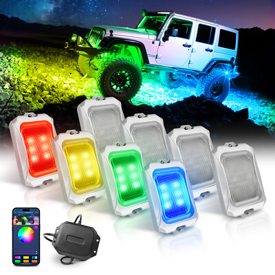 MICTUNING 8 Pods RGB LED Rock Lights,Chasing Underglow Underbody Lamp White Case