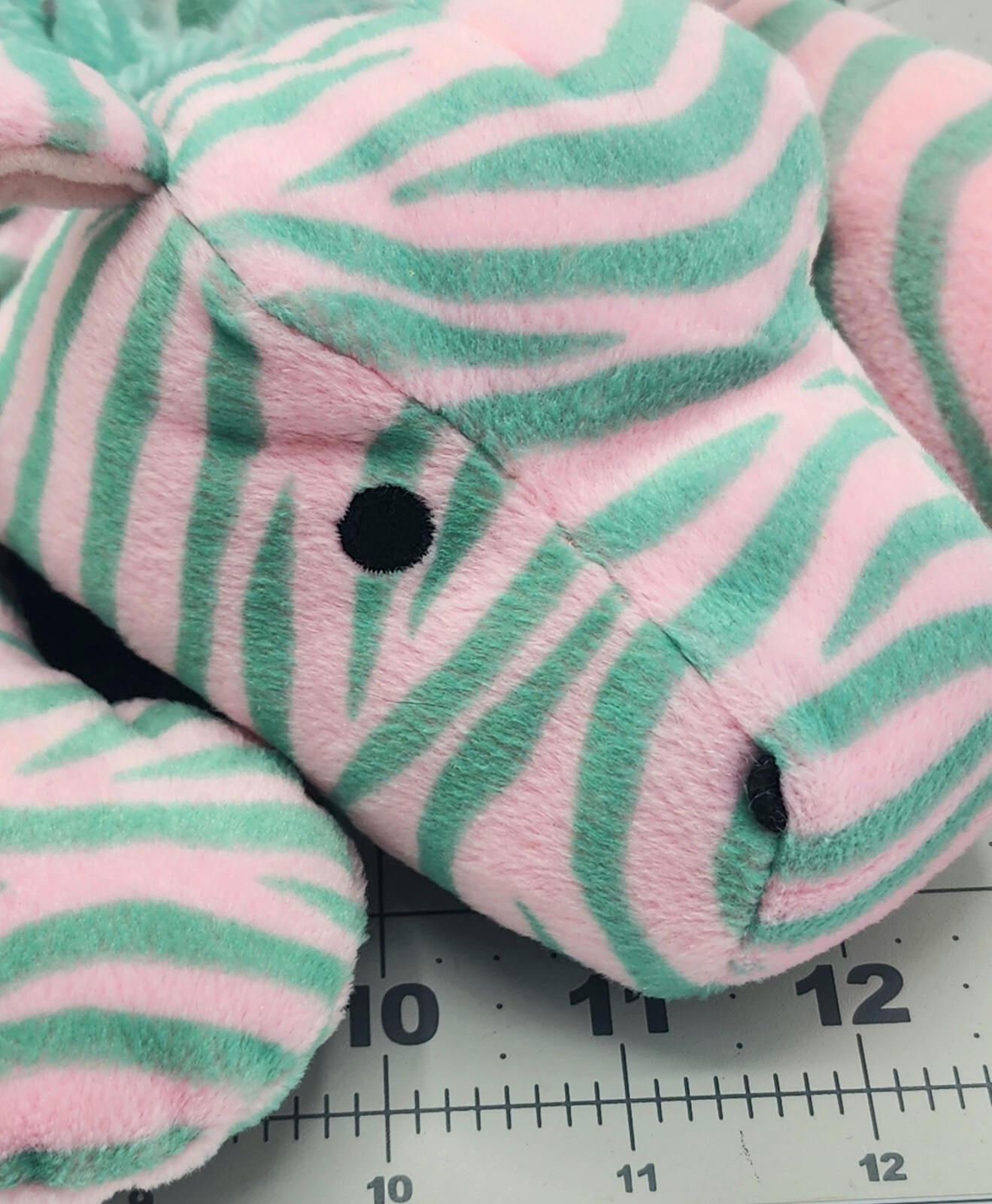 TY Zulu Zebra Pillow Pal 1996 Pink Green Striped Beanie Plush Stuffed Toy 15”