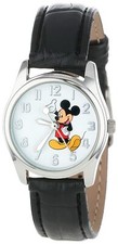 Disney Women's MCK810 Mickey Mouse Watch w/ Silver Case  Black Leather Strap