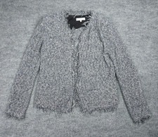 IRO Shavanix Gray Tweed Fringed Cardigan Jacket Women's 38 Gray Cotton Blend