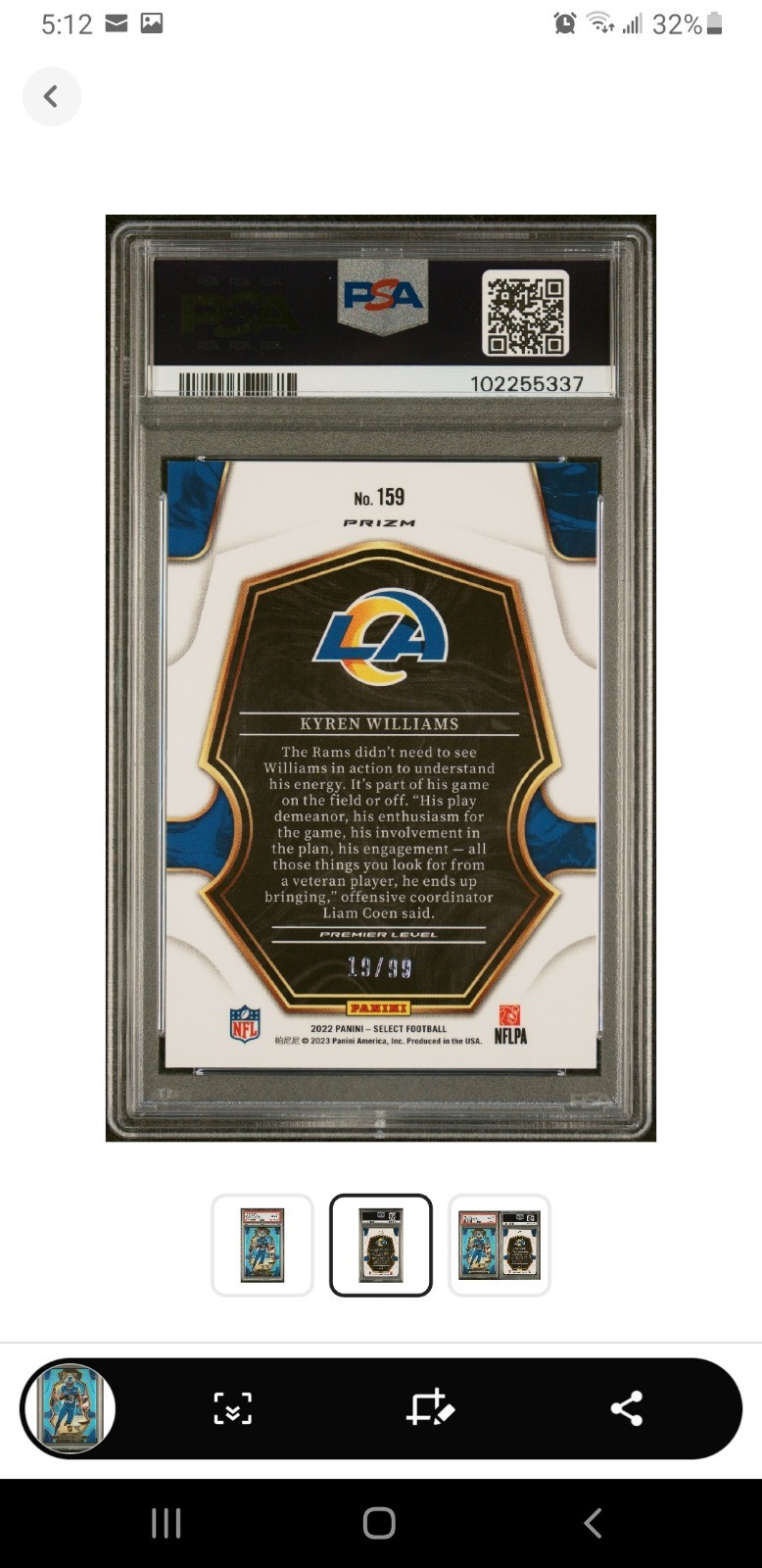 2022 Select Light Blue Kyren Williams RC PSA 10 Rare POP 2 #159 19/99