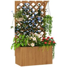 Outsunny Wooden Planter with Trellis and Drainage Holes, Natural