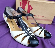 Re-mix Vintage 8.5 Balboa Classic Cream/Black Tibet Leather T Strap 1930's Swing