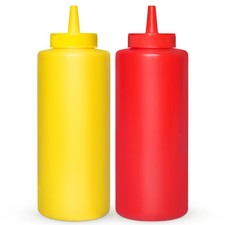 Condiment Squeeze Bottles, RED/YELLOW 12 OZ Empty Squirt Bottle with Wide Nec...