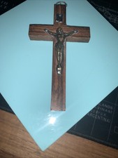Wooden Crucifix Cross  with gilded metal Christ Large Pendant or wall hanging 