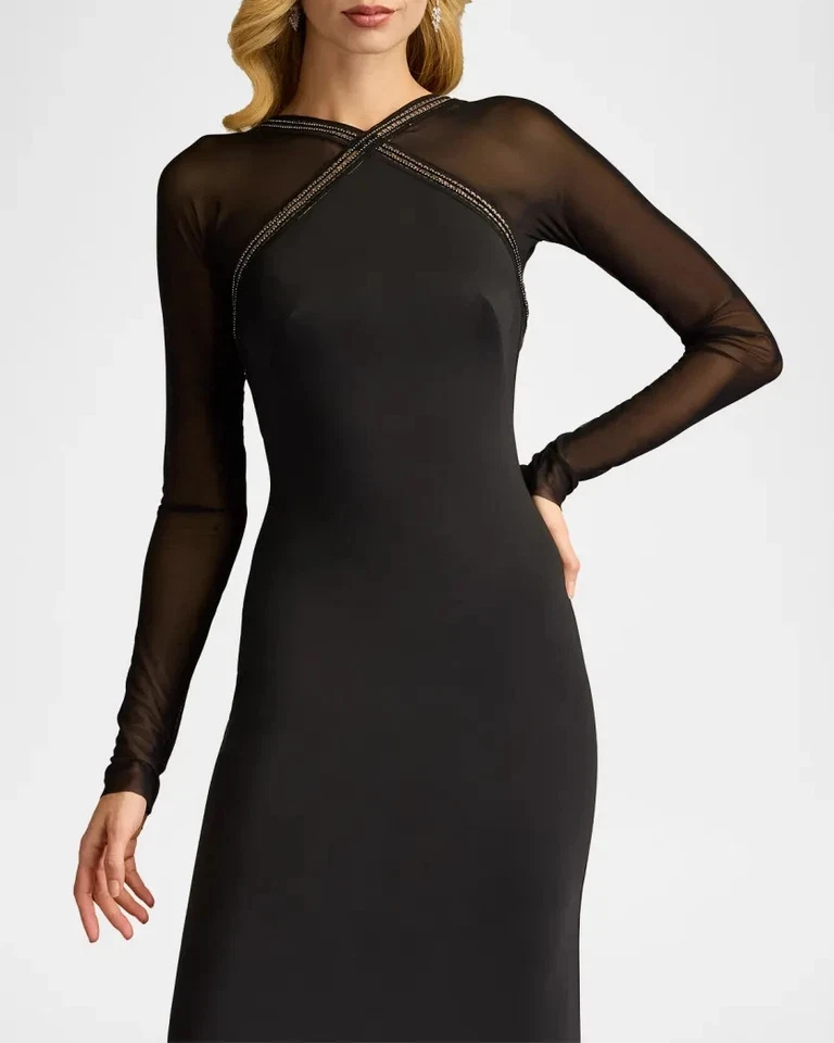 Sho Tadashi Shoji Black Illusion Long Sleeve Mermaid Gown Size 14 $318 - Image 3 of 3