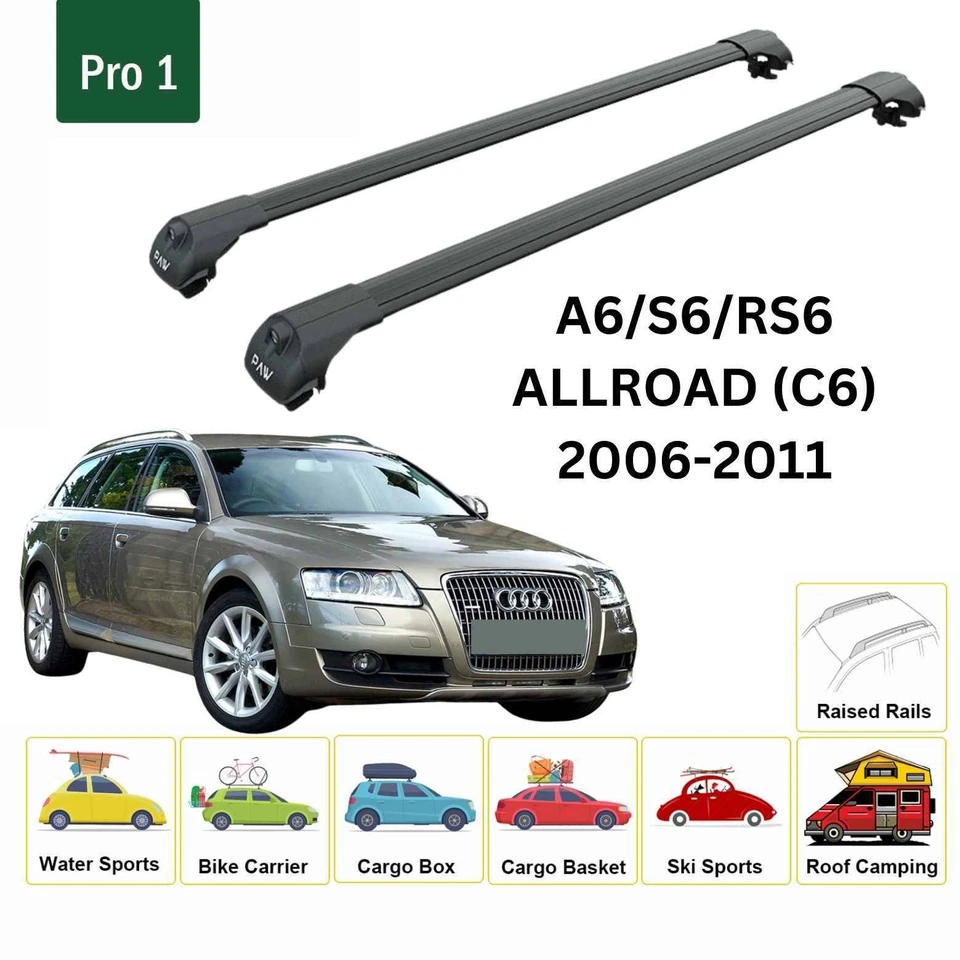 Barras transversales de techo todo terreno aluminio negro para Audi A6 C6 2006-2011 Foto 2 de 3