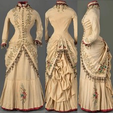 Victorian Bustle Dress Medieval Royal Court Gothic Civil War Elegant Prom Gown