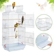 41" Four Feeders Double-Door Metal Birdcage W/ Slide-Out Tray White