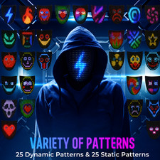 LED Mask Light Up Gesture Sensing Rechargeable 50 Patterns Halloween Cosplay