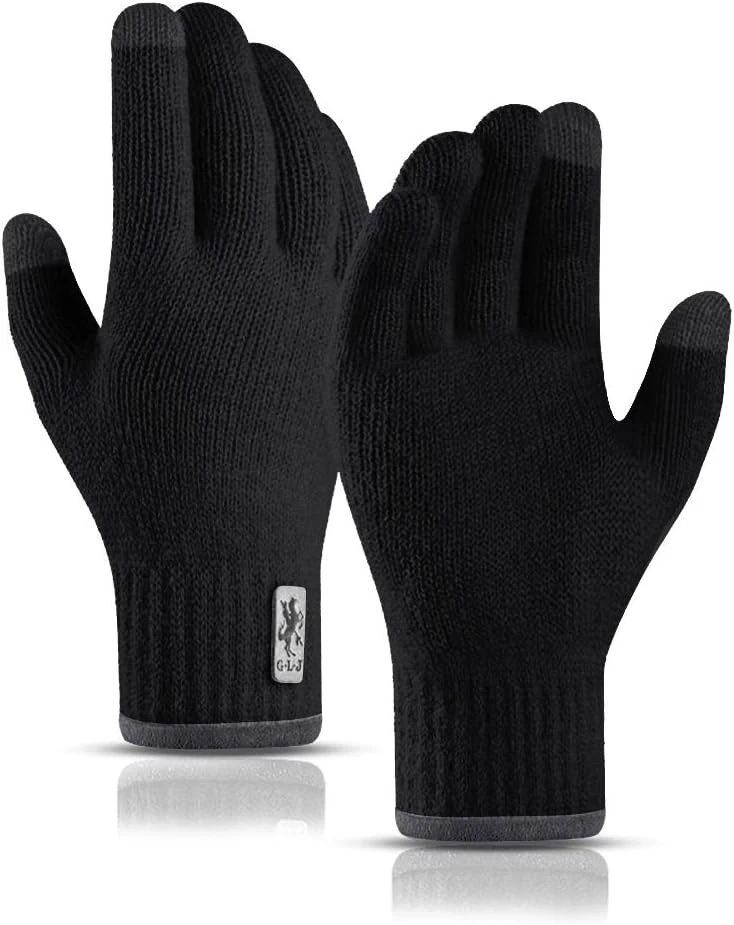 Winter Gloves Touchscreen Warm Knitted Work Outdoor One Size, Black