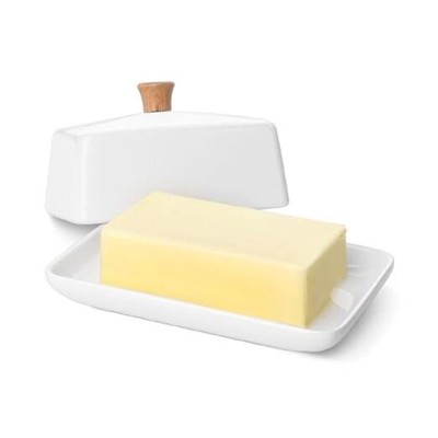  Ceramic European Butter Dish with Lid for Countertop (8 Extra Large White