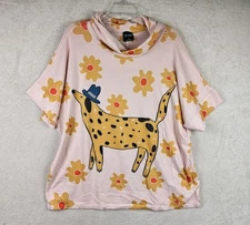 Inoah Women's Dog In Hat Floral Poncho Cowl Neck Top Size S