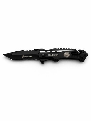 Knife USMC 8.25'' Overall Liner lock Spring Assisted Black Blade/Handle M-A1002TS