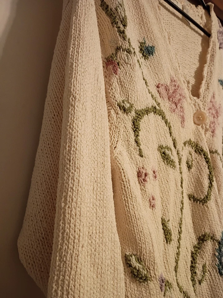 Liz Claiborne Mujer De Colección Cardi floral de seda/algodón tejida a mano abuela talla S Foto 4 de 4