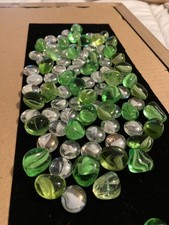 Large Lot 90 Plus Glass PEBBLES: Flat  Green swirl asymmetrical Vase Fillers