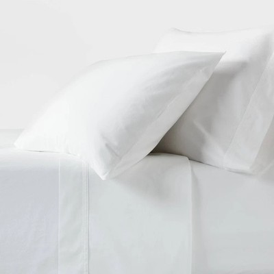 Queen 250 Thread Count Organic Percale Sheet Set True White - Threshold