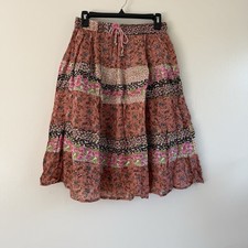 Bohemian Midi Skirt Tiered Mix Floral Print 100 Cotton Made In India One Size