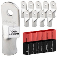 SELTERM 10pcs 2/0 Awg 1/4" Stud Battery Lugs Ring Terminal Connectors wit...