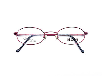 NOS Vintage 1990s Moschino Burgundy Metal Oval Eyeglasses - Made in Italy
