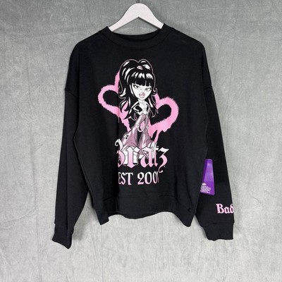 New Bratz Est 2001 Graphic Sweatshirt Black Pink Doll Y2K Crewneck M BTQ016C