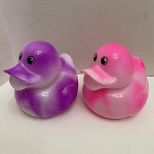 2 Large 6 Rubber Duckies Ducks Marbled Purple Pink Squeaky Bath Car Display Toy