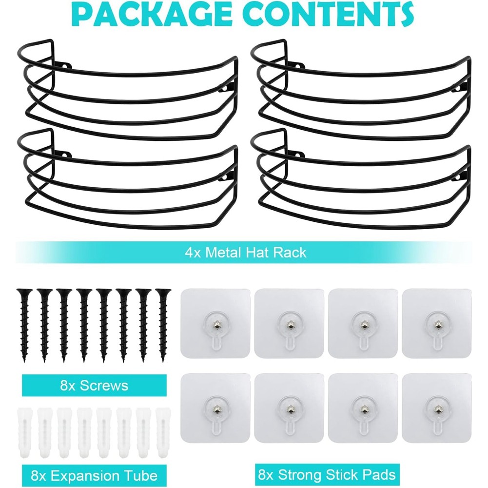 APL Cappelliera da Parete e Porta Confezione da 4 Organizer per Cappelli da Baseball in Metallo Cappelliera4800